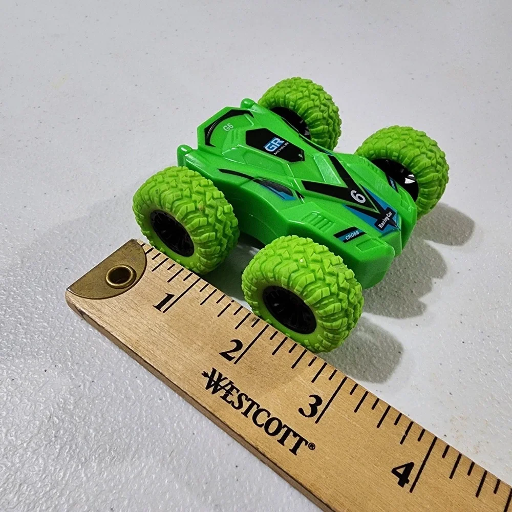 Green Friction Powered Double Sided Stunt Racing Car Toy with Rubber Tires